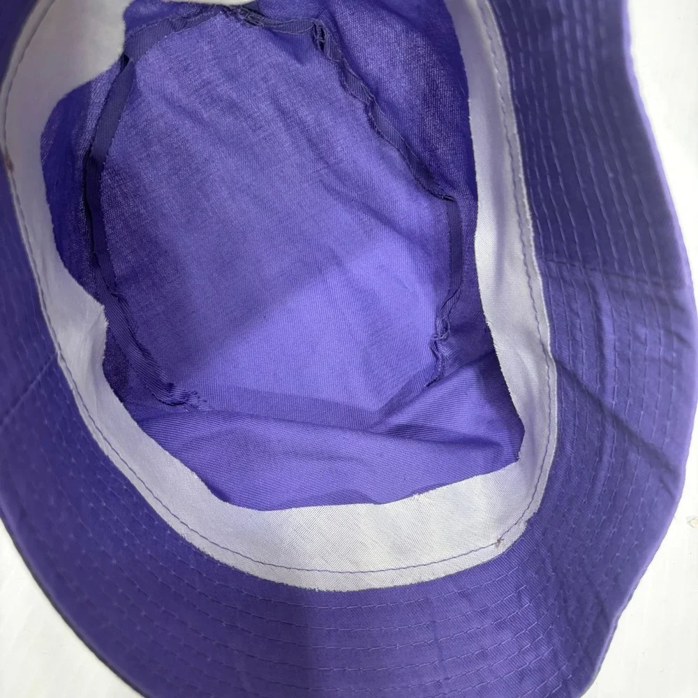 Purple Bucket Hat with Silver Bunny Charms and Ribbon Trim Womens Y2K Streetwear